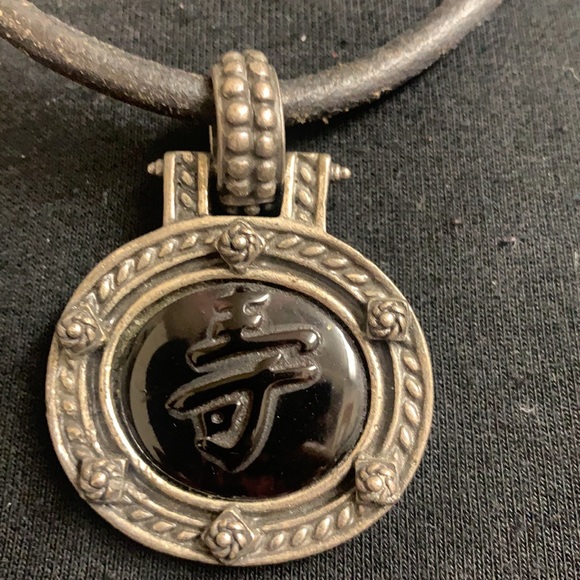 Silver andblack necklace with design. - Picture 2 of 7